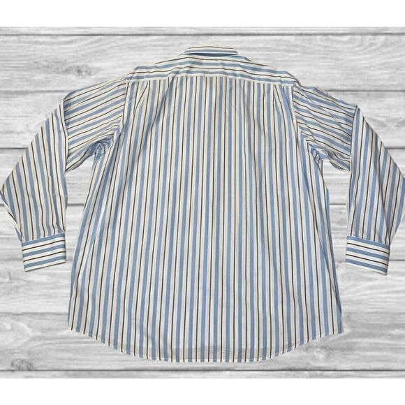 Lacoste Men's Size 46 Blue & White Striped Alligator Logo L/S Button Down Shirt - Picture 6 of 6